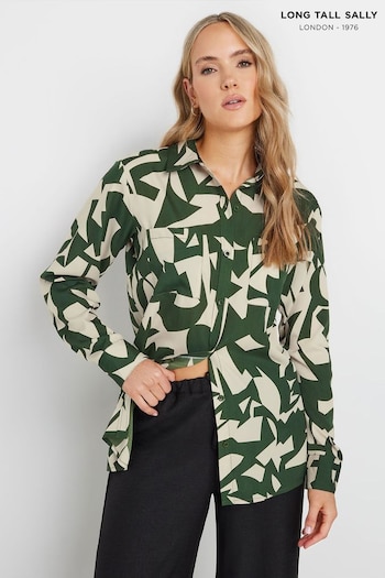 Long Tall Sally Olive Green Abstract Print Shirt (E17318) | £29