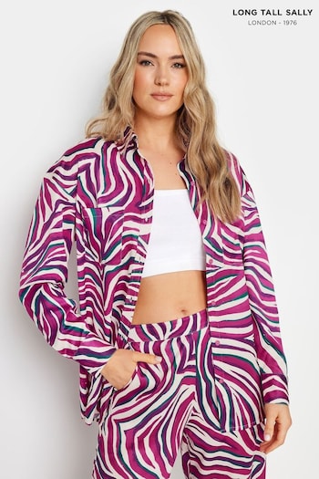 Long Tall Sally Purple Zebra Long Sleeve Satin Shirt (E17330) | £31