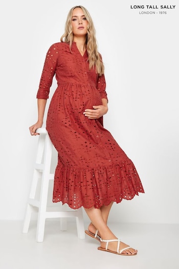 Long Tall Sally Orange Maternity Broderie Anglaise Midi 100% Cotton Dress (E17344) | £41