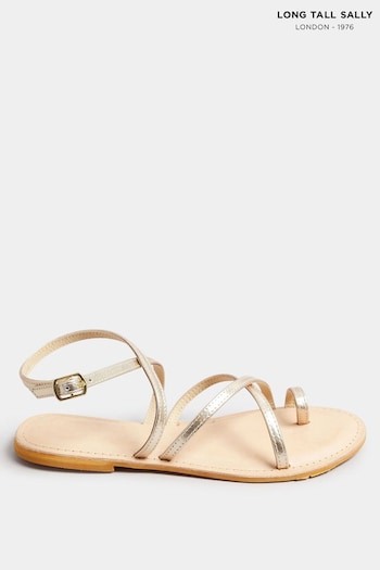 Long Tall Sally Gold Strippy Leather Sandals (E17357) | £34