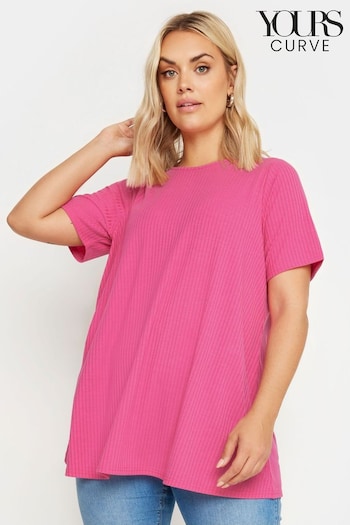 Yours Curve Pink Ribbed T-Shirt (E17580) | £20