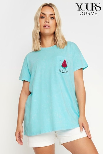 Yours Curve Blue Placement Print T-Shirt (E17590) | £19