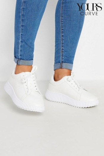 Yours Curve White Ribbed Platform Trainers In Extra Wide EEE Fit (E17605) | £34