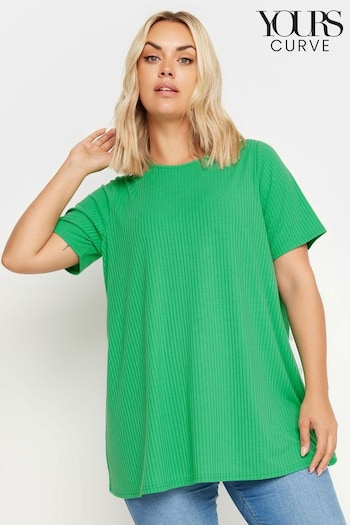 Yours Curve Green Ribbed T-Shirt (E17612) | £20