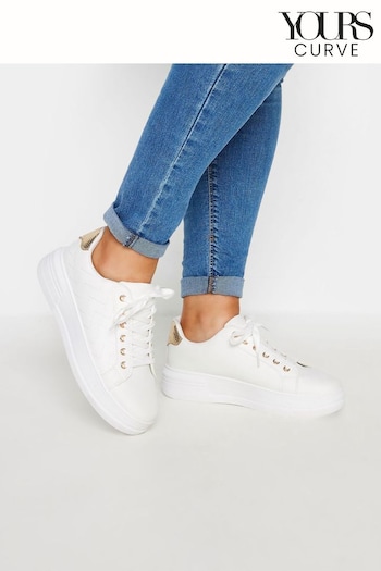 Yours Curve White Extra Wide Fit Chevron Chunky Trainers (E17624) | £34