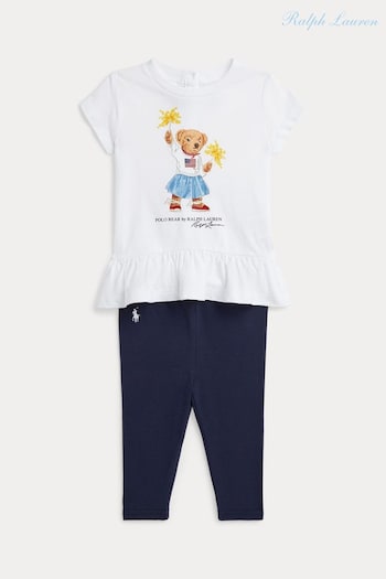 Lardini Interaction amp Polo Shirts Baby Girl Navy Bear Jersey T-Shirt and Leggings Set (E17985) | £115