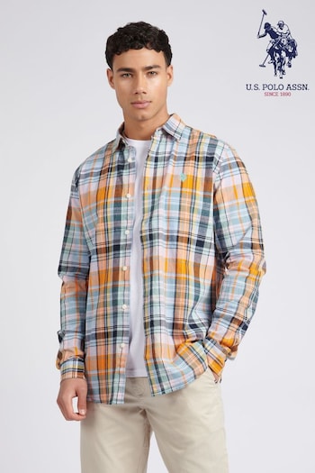 U.S. circle Polo Assn. Mens Blue Linen Blend Check Shirt (E18081) | £65