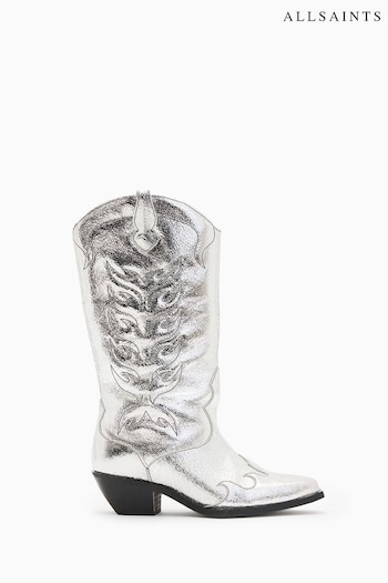 AllSaints Silver Dolly Boots (E18119) | £299