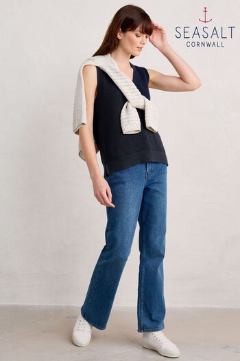 Seasalt Cornwall Blue Lookout Point V-Neck Knitted Vest (E18274) | £56