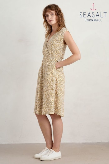 Seasalt Cornwall Yellow Faye Sleeveless Mock Wrap Dress (E18276) | £50