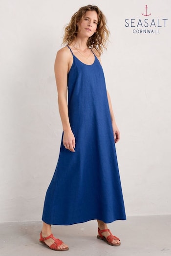 Seasalt Cornwall Blue River Fowey Sleeveless Linen Dress (E18303) | £76