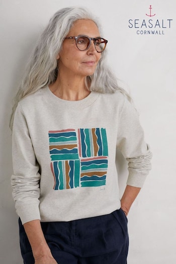 Seasalt Cornwall Natural Bright Wave Printed Organic Cotton Sweatshirt (E18307) | £56