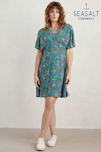 Seasalt Cornwall Blue Wilsey Empire Line Flared Sleeve Dress (E18316) | £66