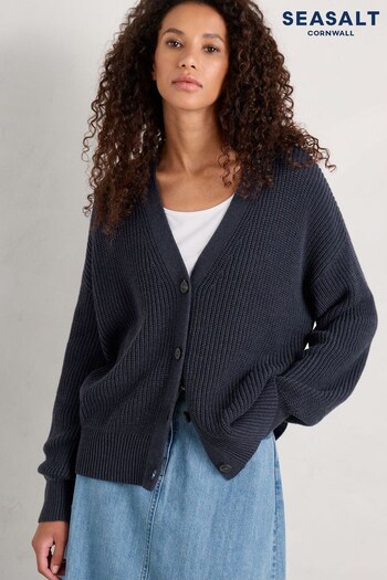 Seasalt Cornwall Blue Winding Creek Organic Cotton Knit Cardigan (E18317) | £66