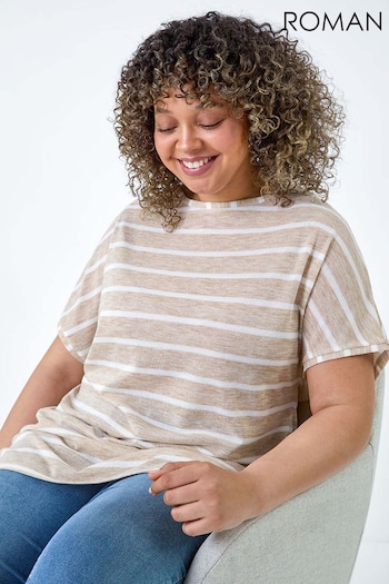 Roman Natural Stripe Stretch Knit T-Shirt (E18474) | £30