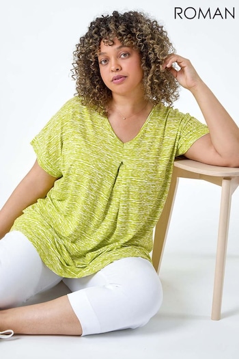 Roman Green Pleat Front Printed Stretch Top (E18476) | £30