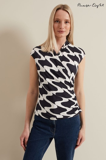 Phase Eight Blue Maleah Printed Wrap Top (E18489) | £49