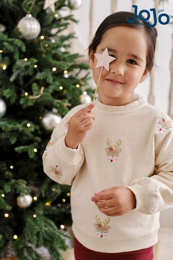 JoJo Maman Bébé Natural Reindeer Sweatshirt (E18681) | £26