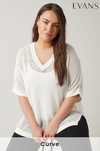 Evans Curve Tape Yarn White Jumper (E18722) | £32