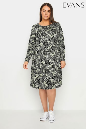 Evans Animal Print Pocket Jersey Black Dress (E18728) | £36