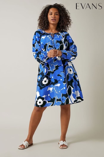 Evans Blue Floral Print Tunic Dress (E18731) | £36