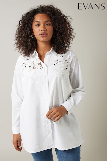 Evans Curve Embroidered Floral 100% Cotton White Shirt (E18734) | £39