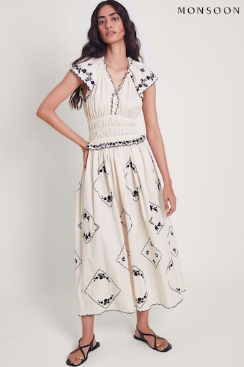 Monsoon Natural Esther Embroidered Maxi Dress (E18873) | £90