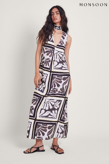 Monsoon Black Nelinha Print Linen Dress (E18876) | £80