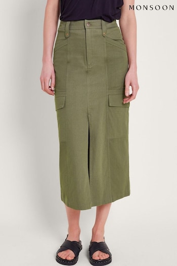 Monsoon Green Lucia Cargo Midi Skirt (E18877) | £59