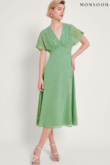 Monsoon Green Leona Embellished Dress (E18880) | £150