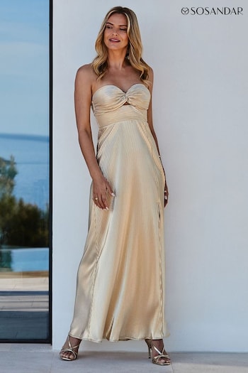 Sosandar Gold Petite Metallic Plisse Twist Front Maxi Dress (E18955) | £89