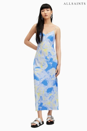 AllSaints Blue Bryony Spiral drawstring Dress (E19208) | £99