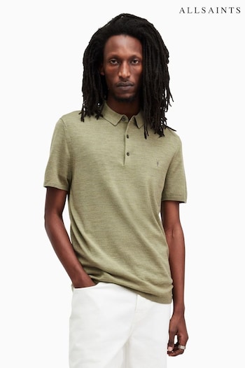 AllSaints Green Mode Merino Short Sleeve Polo Shirt (E19225) | £85