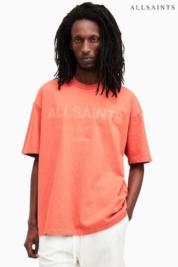AllSaints Orange Laser Shortsleeve Crew Neck T-Shirt (E19227) | £55