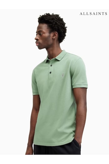 AllSaints Green Reform Short Sleeve Polo FRAME Shirt (E19232) | £65