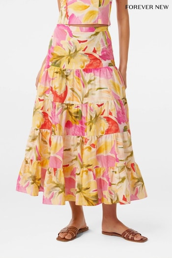 Forever New Yellow Tilly Tiered Midi Skirt (E19491) | £70