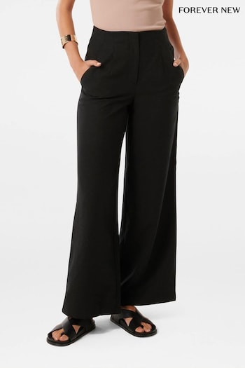 Forever New Black Mona Wide Leg Pants with a touch of Linen (E19521) | £60