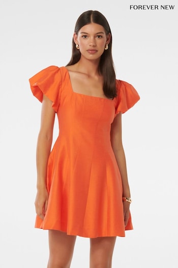Forever New Orange Josie Square Neck Mini Dress contains Linen (E19528) | £95