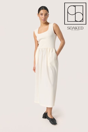 Soaked in Luxury Simone Fit Flare White Midi Dress (E19954) | £75