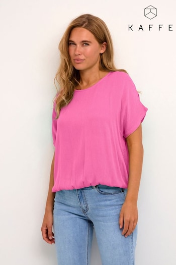 Kaffe Pink Amber Round Neck Short Sleeve Blouse (E19979) | £30