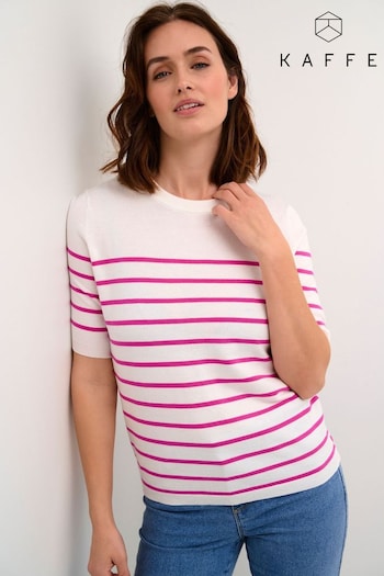 Kaffe Lizza Short Sleeve Striped Pullover White/Pink Jumper (E21019) | £40