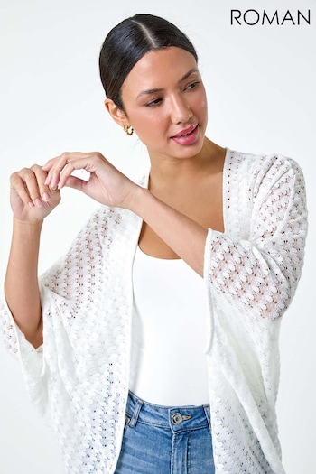 Roman White Textured Knit Cardigan Cover-Up (E21107) | £32