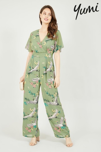 Yumi Green Crane Print Jumpsuit (E21128) | £50