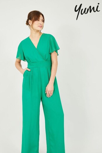 Yumi Green Jumpsuit With Angel Sleeves (E21132) | £50