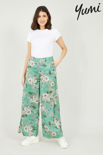 Yumi Green Tropical Palm Print Trousers (E21147) | £40