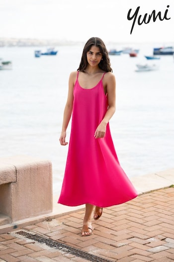 Yumi Pink Relaxed Fit Italian Linen Midi Sundress (E21158) | £50