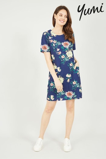 Yumi Blue Floral Blossom Print Tunic (E21160) | £45