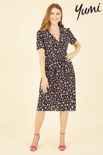 Yumi Black Floral Retro Shirtdress (E21175) | £55