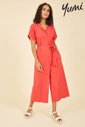 Yumi Red Button up Jumpsuit (E21180) | £55