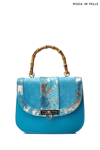 Moda in Pelle Blue Tigerlily Bamboo Handle Shoulder Bag (E21250) | £89